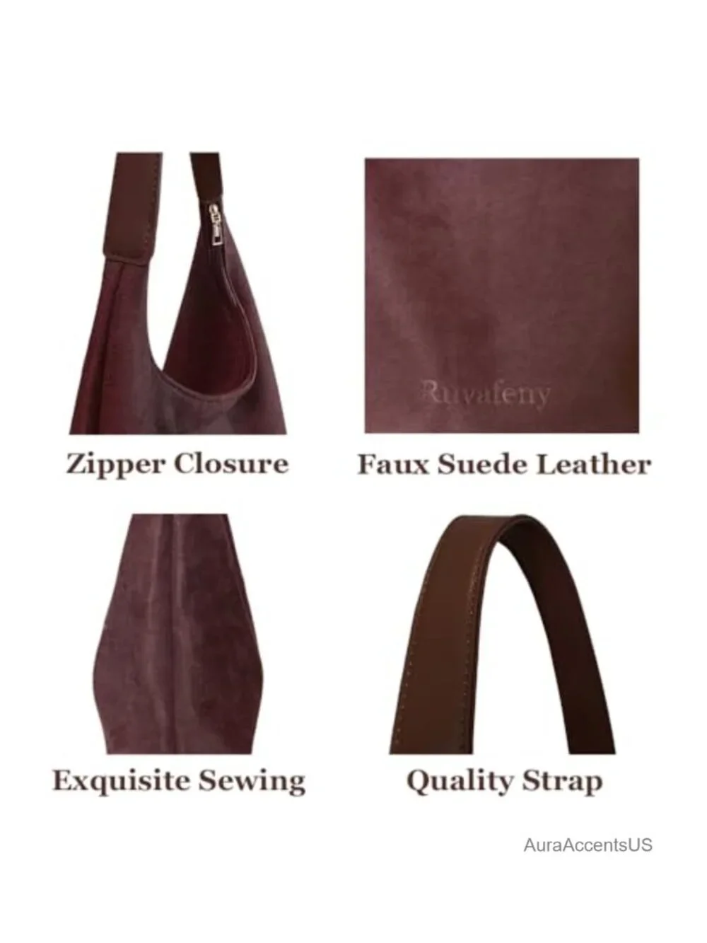 Suede Shoulder Bag Women Large Hobo Tote Purse Zipper